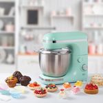 Bestron AKM900M Küchenmaschine, 1200W, 7 Geschwindigkeitsstufen, inkl. Schneebesen, Knethaken und Rührarm, mit Spritzschutz, 2,5 Liter, minzgrün