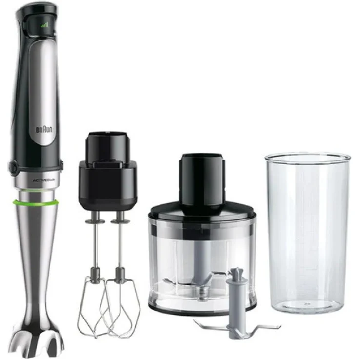 Braun MQ7035XBI Multiquick 7 Stabmixer-Set, 1000W, stufenlose Geschwindigkeitsregelung, inkl. Schneebesen, Zerkleinerer-Aufsatz, Mixbehälter, schwarz, edelstahl – Bild 1
