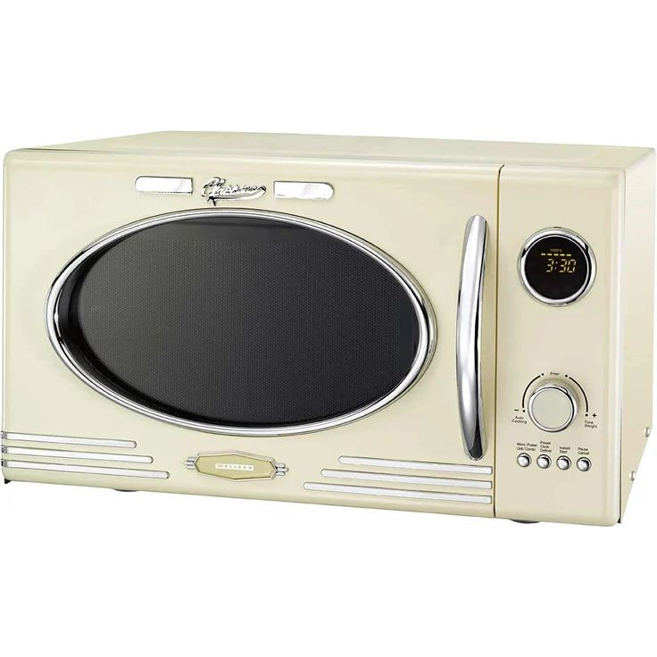 Melissa Classico 16330128 Mikrowelle mit Grill, Standgerät, 800W, 23 Liter Garraum, 12 automatische Garprogramme, LED-Display, mit Uhr, inkl. Grillrost, cremefarben
