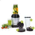 Foodmatic PM1000 GXL Standmixer, 1000 Watt, 0,8 Liter, Ice Crusher, 6 Klingen, Glasbehälter, Kunststoff, silber, schwarz