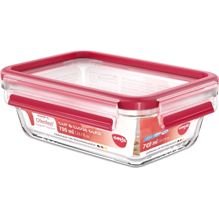 emsa Frischhaltedose CLIP & CLOSE Glas, 0,45 Liter, eckig