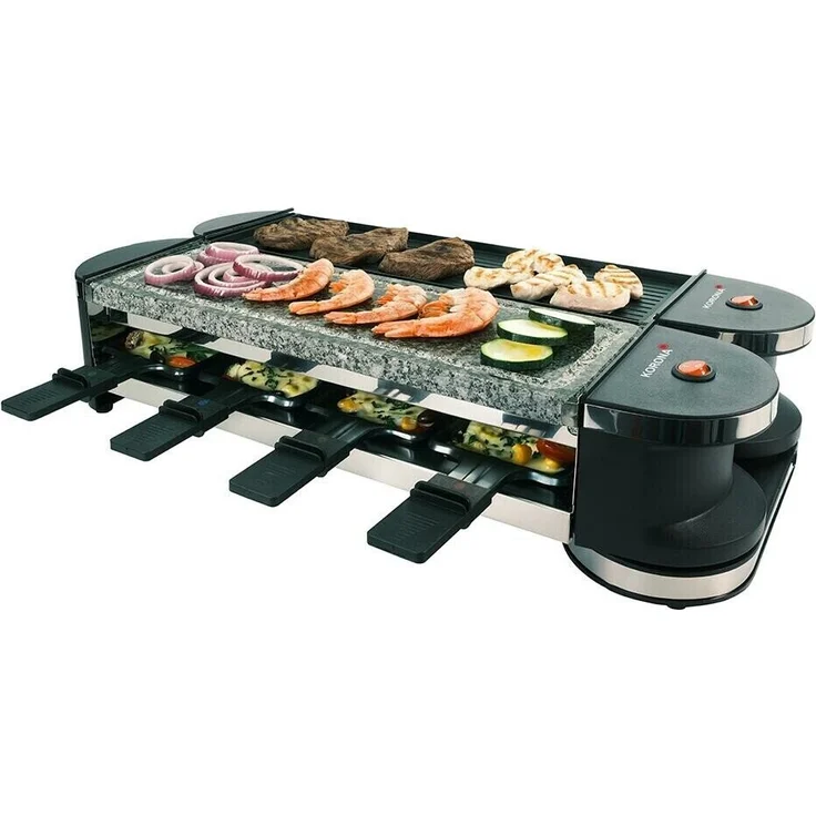 Korona 45071 Raclette-Grill, 1200 Watt, für 8 Personen, elektrisch, inkl. 8 Spachtel, 8 Pfännchen, 38 x 12 cm Grillfläche, schwarz