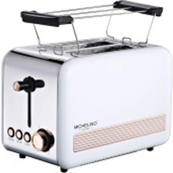 Michelino 74297 Deluxe 2-Scheiben-Toaster, 850 Watt, 6 Bräunungsstufen, Stopp-, Auftau- und Aufwärmfunktion, herausnehmbare Krümelschublade, Cool-Touch Gehäuse, Edelstahl, weiß