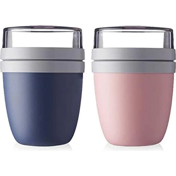Mepal 2 x Lunchpot Ellipse, 500ml, Polypropyleen (PP), PCTG, Nordic Denim-Nordic Pink, 11 x 11 x 15 cm