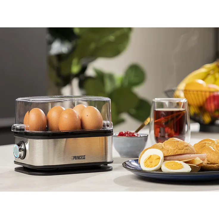 Princess 262046  Eierkocher, 400 Watt, für 6 Eier, Messbecher mit Eierpiekser - Kunststoffdeckel, silber, schwarz