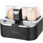 Haws Eierkocher, 400 Watt, für 6 Eier, 3 Härtegrade (weich, mittel, hart), sprechend, schwarz-edelstahl