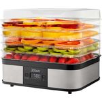 Zilan ZLN-1932 Dörrautomat, 245 W, 5 Etagen, 5 Ebenen, Temperaturregler (40-70), 48h Timer, Vertikales 360° Luftzirkulationssystem, Digitales Display, silber, schwarz