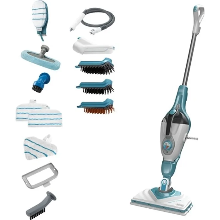 Black + Decker BHSM1610DSM Dampfreiniger, 1600 Watt, mit abnehmbaren Dampfhandschuh, Delta-Reinigungsfuß, türkis-weiß
