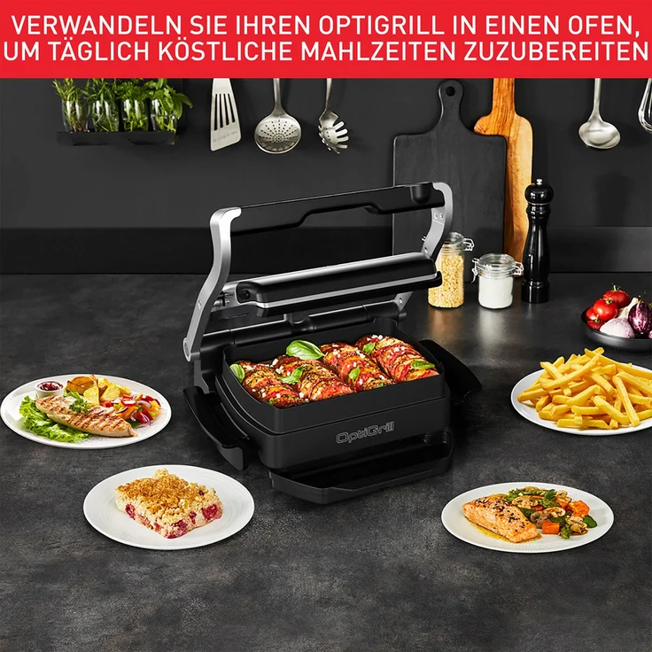 Tefal GC714D OptiGrill+ Kontaktgrill, 2000 Watt, inkl. Snacking & Baking Zubehör, manueller Modus, 4 Temperatureinstellungen, 6 Grillprogramme, Garstufenanzeige, Messung der Dicke des Grillguts, Saftauffangbehälter und abnehmbare Platten spülmaschinenfest, – Bild 6