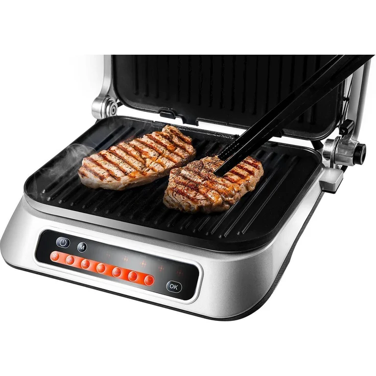 Hanseatic GC5005I-GS 83347967 Kontaktgrill, 2100 W, mit 7 voreingestellten Grillprogrammen und Lichtindikator, Fettauffangschale, Überhitzungsschutz, silber – Bild 3