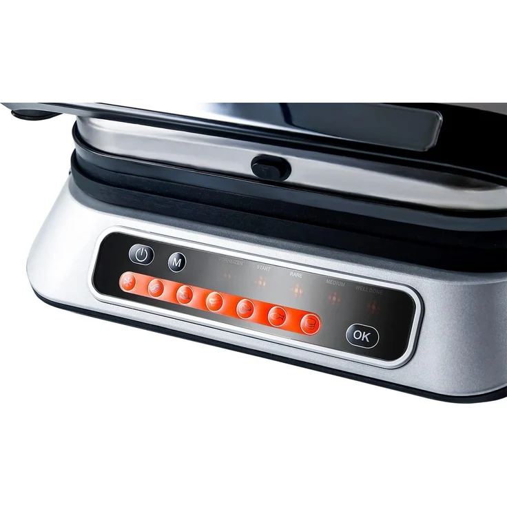 Hanseatic GC5005I-GS 83347967 Kontaktgrill, 2100 W, mit 7 voreingestellten Grillprogrammen und Lichtindikator, Fettauffangschale, Überhitzungsschutz, silber – Bild 7