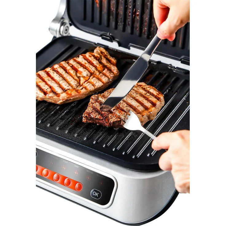 Hanseatic GC5005I-GS 83347967 Kontaktgrill, 2100 W, mit 7 voreingestellten Grillprogrammen und Lichtindikator, Fettauffangschale, Überhitzungsschutz, silber – Bild 4