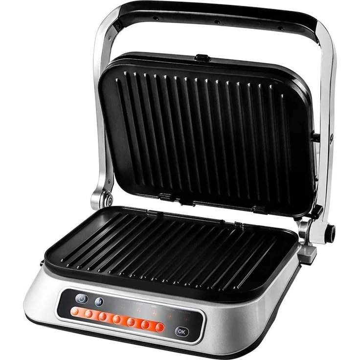 Hanseatic GC5005I-GS 83347967 Kontaktgrill, 2100 W, mit 7 voreingestellten Grillprogrammen und Lichtindikator, Fettauffangschale, Überhitzungsschutz, silber – Bild 2