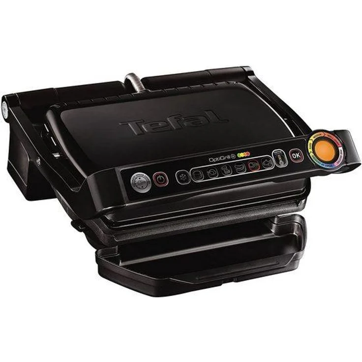 Tefal GC7128 Kontaktgrill, 2000 W, Tefal OptiGrill+ Plus intelligenter Kontaktgrill + OptiMal International Rezeptbuch, 6 Grillprogramme, Ideale Grillergebnisse von blutig bis durchgebraten, antihaftversiegelte Abnehmbare Aluguss-Platten, schwarz