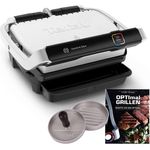 Tefal Elite Kontaktgrill, 2000 W, Elektrischer Optigrill + Original Hamburgerpresse + Rezeptbuch, Indoor Elektro Grill, 12 automatische Programme, Intuitiver Sensor, Touch Display, silber
