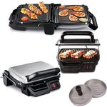 Tefal GC306 Kontaktgrill, 2000 W, Tefal 3in1 Elektrischer Kontaktgrill mit Überback-Funktion und Tischgrill-BBQ Aufklappbar mit doppelter Grillfläche + Optigrill Hamburgerpresse, regelbarer Thermostat, Antihaft Grill Platten 2000 Watt