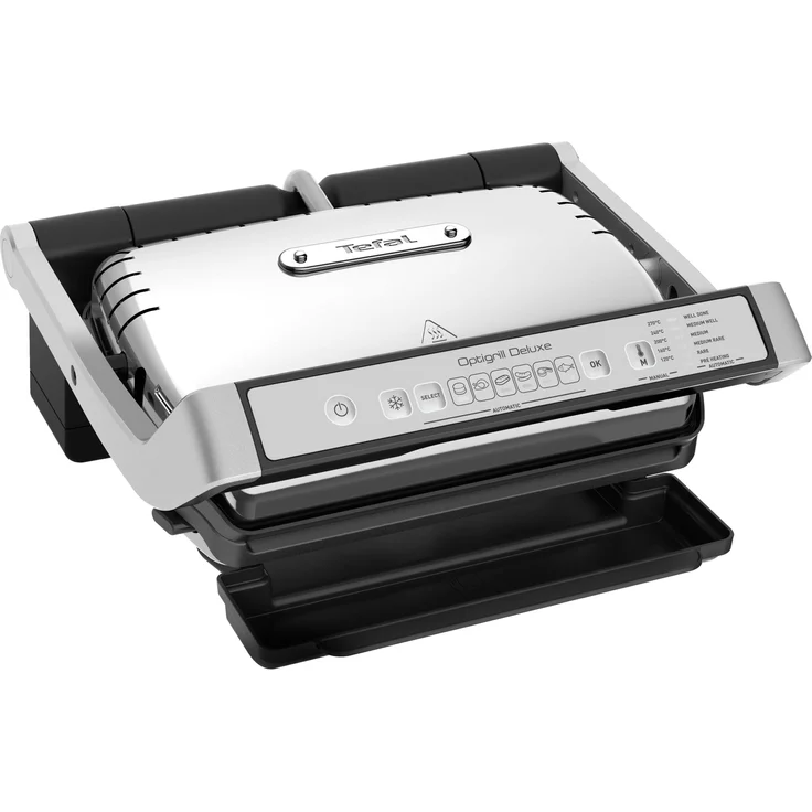 Tefal GC707D OptiGrill Deluxe Kontaktgrill, 2000 W, perfekte Grillergebnisse, 6 intelligente Programme, Auftaufunktion, 5 Garstufen, manuelles Programm, spülmaschinenfeste Platten, silber – Bild 1