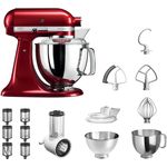 KitchenAid Artisan 5KSM175PS Küchenmaschine Veggie Paket S, inkl. Gemüseschneider, 2 Rührschüsseln, Küchenmaschinenaufsatz, Spritzschutz liebesapfel rot, Serie: 5KSM175PS