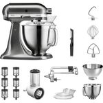 KitchenAid Artisan 5KSM185PS Küchenmaschine Veggie Paket M, inkl. Gemüseschneider, Schneide- und Reibevorsatz, 2 Rührschüsseln, Küchenmaschinenaufsatz, Spritzschutz, Schäler, gebürstetes metall, Serie: 5KSM185PS