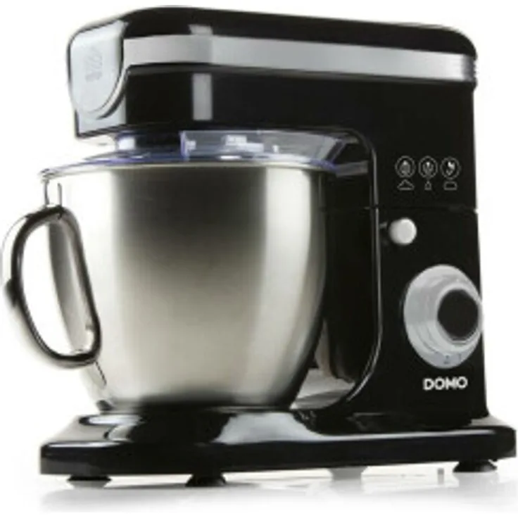 Domo DO1023KR Küchenmaschine, 1200 Watt, 6 Liter Edelstahlschüssel mit Griff, 3 Geschwindigkeiten, rostfrei, Kunstsotff, schwarz