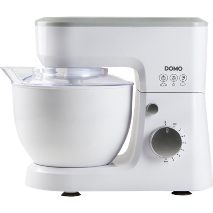 Domo DO9241KR Küchenmaschine, 4 Liter Edelstahlschüssel, 6 Geschwindigkeiten, inkl. Spritzschutz, Kunststoff, weiß