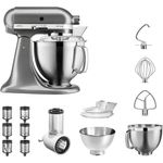 KitchenAid Artisan 5KSM185PSEMS Küchenmaschine Veggie Paket S, inkl. Gemüseschneider, 2 Rührschüsseln, Küchenmaschinenaufsatz, Spritzschutz, inkl. Gemüseschneider, 2 Rührschüsseln, Küchenmaschinenaufsatz, Spritzschutz, medaillon-silber, Serie: 5KSM185PS