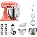 KitchenAid Artisan 5KSM185PSEPH Veggie Paket S, inkl. Gemüseschneider, 2 Rührschüsseln, Küchenmaschinenaufsatz, Spritzschutz, inkl. Gemüseschneider, 2 Rührschüsseln, Küchenmaschinenaufsatz, Spritzschutz, coralle, Serie: 5KSM185PS