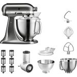 KitchenAid Artisan 5KSM185PSENK Veggie Paket S, inkl. Gemüseschneider, 2 Rührschüsseln, Küchenmaschinenaufsatz, Spritzschutz, inkl. Gemüseschneider, 2 Rührschüsseln, Küchenmaschinenaufsatz, Spritzschutz, gebürstetes Metall, Serie: 5KSM185PS
