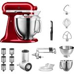 KitchenAid Artisan 5KSM185PS Küchenmaschine Veggie Paket M, inkl. Gemüseschneider, Schneide- und Reibevorsatz, 2 Rührschüsseln, Küchenmaschinenaufsatz, Spritzschutz, Schäler, liebesapfel rot, Serie: 5KSM185PS