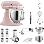 KitchenAid Artisan 5KSM185PS Küchenmaschine Veggie Paket M, inkl. Gemüseschneider, Schneide- und Reibevorsatz, 2 Rührschüsseln, Küchenmaschinenaufsatz, Spritzschutz, Schäler, feather pink, Serie: 5KSM185PS