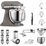 KitchenAid Artisan 5KSM185PS Küchenmaschine Veggie Paket M, inkl. Gemüseschneider, Schneide- und Reibevorsatz, 2 Rührschüsseln, Küchenmaschinenaufsatz, Spritzschutz, Schäler, imperial grey, Serie: 5KSM185PS