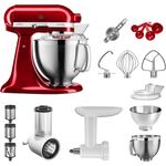 KitchenAid Artisan 5KSM185PSECA Küchenmaschine Starterpaket - Fleischwolf, Spritzgebäckvorsatz, Gemüseschneider, 2 Rührschüsseln, Küchenmaschinenaufsatz, Spritzschutz, Dosierlöffel, liebesapfelrot, Serie: 5KSM185PS