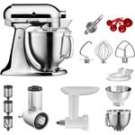 KitchenAid Artisan 5KSM185PSECR Küchenmaschine Starterpaket - Fleischwolf, Spritzgebäckvorsatz, Gemüseschneider, 2 Rührschüsseln, Küchenmaschinenaufsatz, Spritzschutz, Dosierlöffel, chrom, Serie: 5KSM185PS
