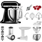 KitchenAid Artisan 5KSM185PSEOB Küchenmaschine Starterpaket - Fleischwolf, Spritzgebäckvorsatz, Gemüseschneider, 2 Rührschüsseln, Küchenmaschinenaufsatz, Spritzschutz, Dosierlöffel, onyx schwarz, Serie: 5KSM185PS