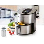 Domo DOS530FR Heißluftfritteuse. ohne Öl, 1500 Watt, LCD Display, Timer, 8 Programme, 4 Liter, bis 200?C, inkl. Salzstreuer, edelstahl