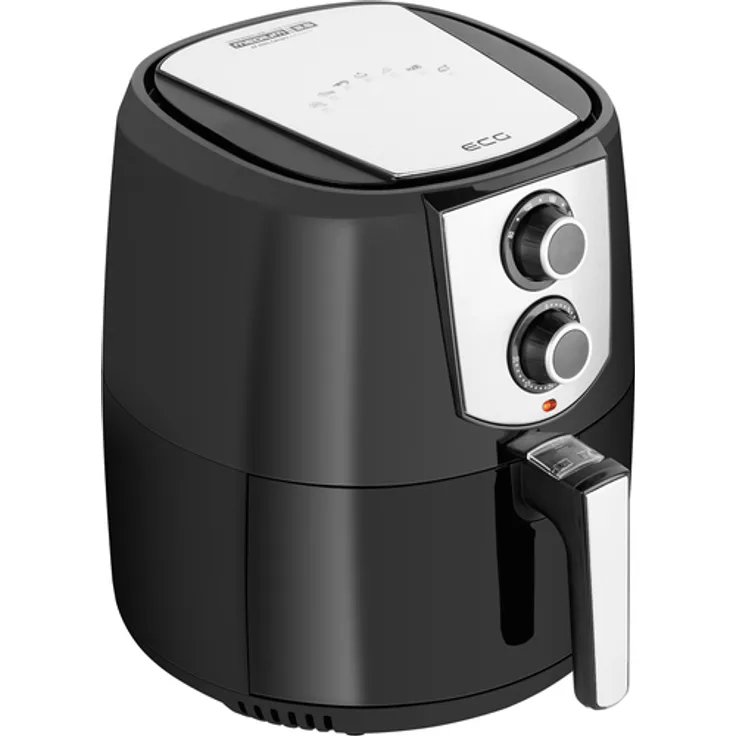 ECG AF 3501 Crispy Heißluftfritteuse, ohne Öl, 1400 W, Fassungsvermögen 3,5 l, Temperatureinstellung, Variable Zeiteinstellung bis zu 30 min, Automatische Abschaltung, Interner abnehmbarer Korb mit Antihaftbeschichtung, Wärmeanzeige, schwarz