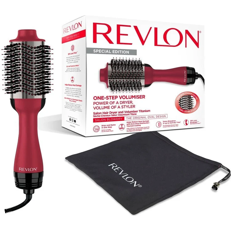Revlon RVDR5279UKE One-Step Volumiser Warmluftbürste, 800 Watt, 3 Temperaturstufen, Kaltstufe, rot. schwarz – Bild 1