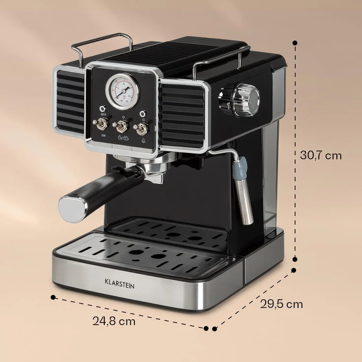 Klarstein Gusto Classico Espressomaker 1350 Watt 20 Bar Druck Wassertank: 1,5 Liter Schwarz – Bild 8