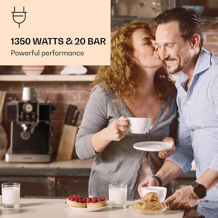 Klarstein Gusto Classico Espressomaker 1350 Watt 20 Bar Druck Wassertank: 1,5 Liter Schwarz – Bild 2