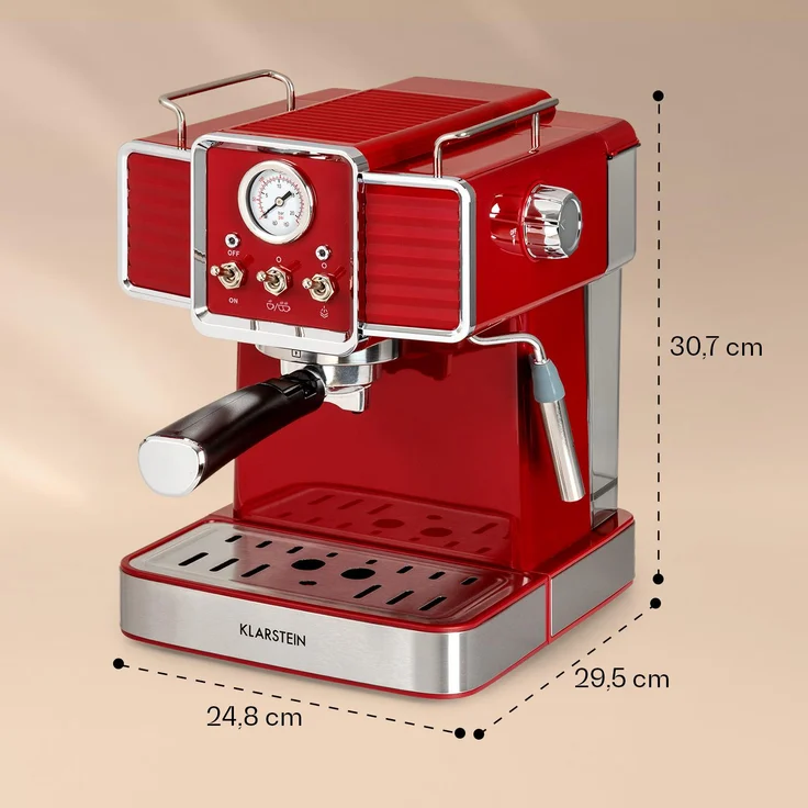 Klarstein Gusto Classico Espressomaker 1350 Watt 20 Bar Druck Wassertank: 1,5 Liter Rot – Bild 8