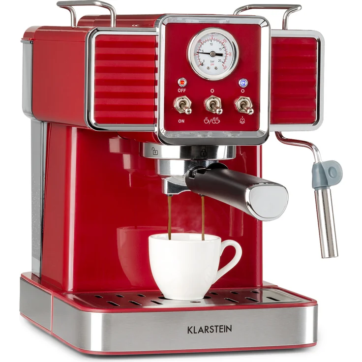 Klarstein Gusto Classico Espressomaker 1350 Watt 20 Bar Druck Wassertank: 1,5 Liter Rot – Bild 1