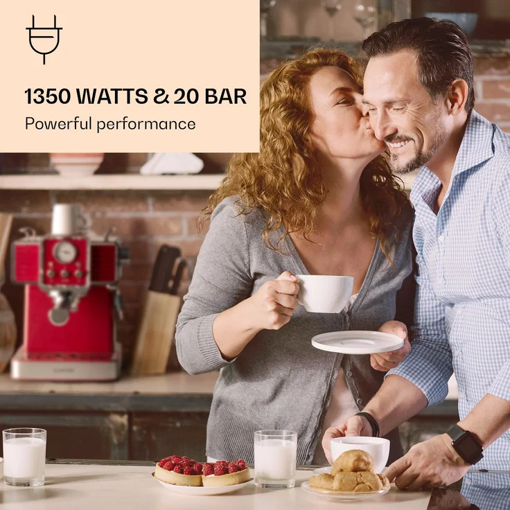 Klarstein Gusto Classico Espressomaker 1350 Watt 20 Bar Druck Wassertank: 1,5 Liter Rot – Bild 2