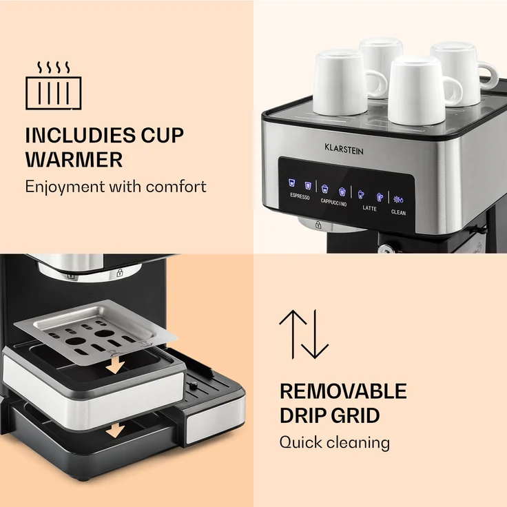 Klarstein Arabica Comfort Espressomaschine 1350W 20 Bar 1,8l Touch-Bedienfeld Edelstahl Silbergrau – Bild 7