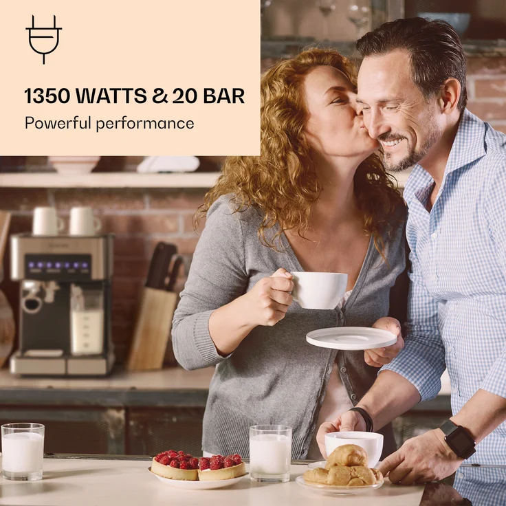 Klarstein Arabica Comfort Espressomaschine 1350W 20 Bar 1,8l Touch-Bedienfeld Edelstahl Silbergrau – Bild 2