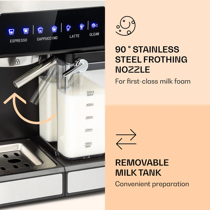 Klarstein Arabica Comfort Espressomaschine 1350W 20 Bar 1,8l Touch-Bedienfeld Edelstahl Silbergrau – Bild 3