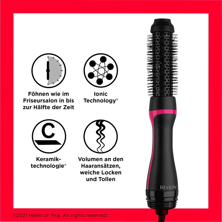 Revlon RVDR5292UKE Warmluftbürste, 38 mm, 3 Temperaturstufen, 820 Watt, Ionen-Technologie, Kaltstufe, rosa, schwarz – Bild 4