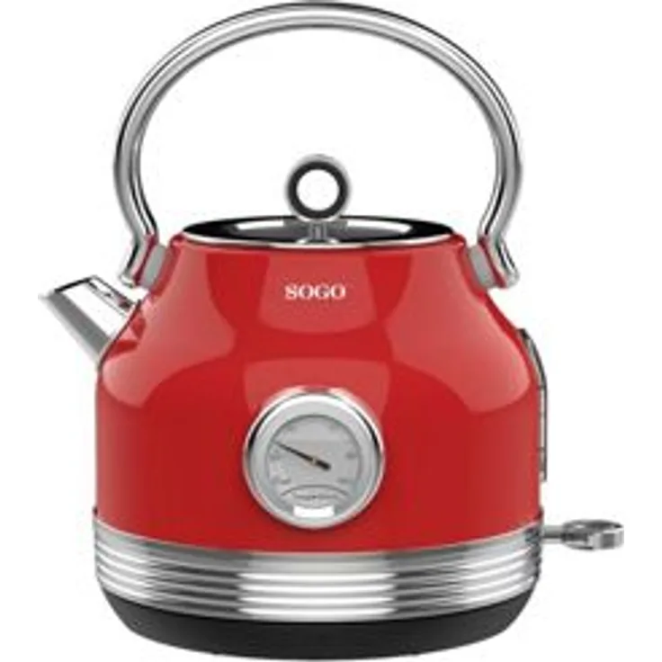 SOGO Human Technology KET-SS-7760 Wasserkocher 2200 Watt, 1,8 Liter, schnurlos, Überhitzungsschutz, Cool-Touch-Gehäuse, Rot (metallic)