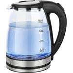 Cheffinger Glas-Wasserkocher, 2000W, 2 L, mit LED-Beleuchtung, Überhitzungsschutz, transparent, schwarz