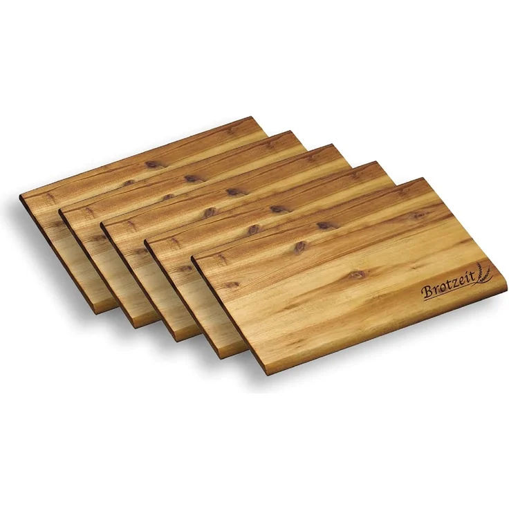 Kesper Brotzeitbrett 32 x 21 cm Akazie 5er Set extra groß mit Einbrand Brotzeit Essbrett Schneidbrett Frühstücksbrettchen – Bild 1
