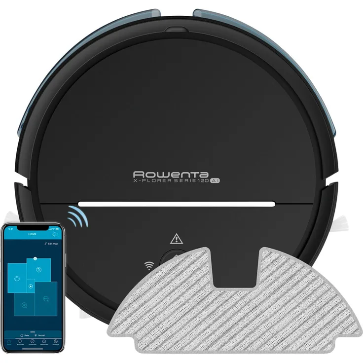 Rowenta X-Plorer Saugroboter mit Wischfunktion, 120 min Akkubetrieb, Lasernavigation, 2700 Pa Saugleistung, schwarz
